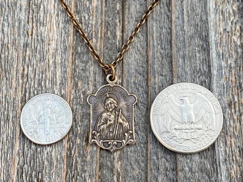 Bronze St Jude Thaddeus Medal Pendant Necklace, Antique Replica, Patron Saint of Desperate Causes, Patron Saint of Hope, Apostle of Jesus