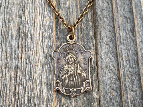 Bronze St Jude Thaddeus Medal Pendant Necklace, Antique Replica, Patron Saint of Desperate Causes, Patron Saint of Hope, Apostle of Jesus