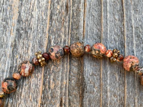 Small Chaplet of St Saint Peregrine, Bronze Antique Replica Medal & Crucifix, Leopardskin Jasper Gemstones, Patron Saint of Cancer Patients