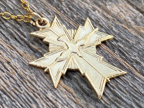 Gold Holy Spirit Dove Cross, Antique Replica, Medal Pendant Necklace, Confirmation Gift, Holy Ghost Cross Pendant, Holy Fire Cross Pendant