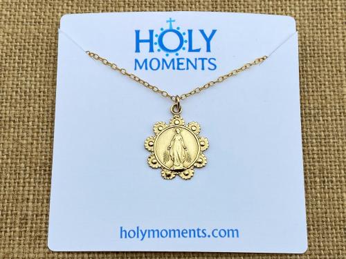 Gold Our Lady of the Rosary Medal, Antique Replica, Pendant Necklace, Notre-Dame-Du-Cap in Quebec, Our Lady of the Cape Shrine, Notre Dame
