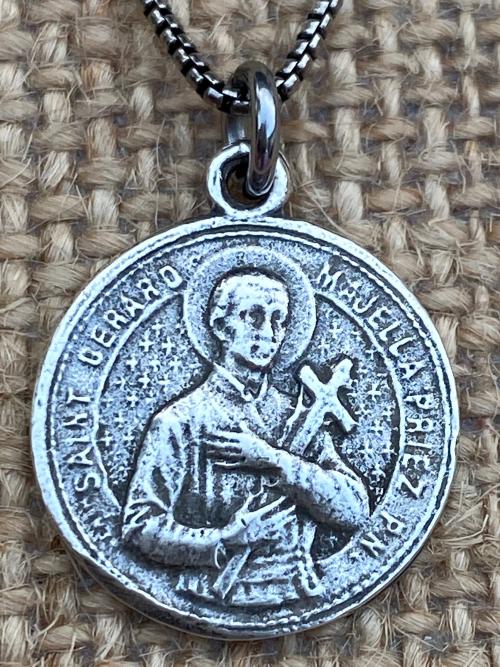 Sterling Silver St Gerard Majella Medal Pendant Necklace, French artist Penin, Antique Replica, Patron Saint of Expectant Mothers, Fertility