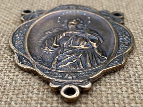 Large Bronze Rosary Center (2.5"), Antique Replica, Assumption of Mary Medal, Mary with Star Halo, Wall Rosary, Lasso Rosary, Family Rosary