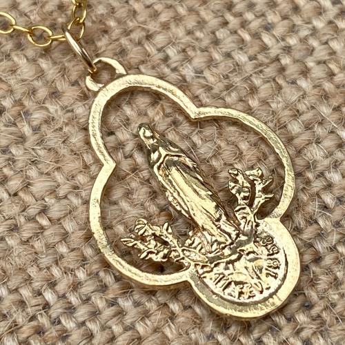 Gold Our Lady of Lourdes Medal Pendant Necklace, French Antique Replica, Immaculate Conception, Notre Dame de Lourdes Medallion, Mary Marian