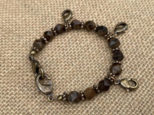 Bronzite Gemstone Loop with Lobster Clasps to Attach Bronze Medals, Crosses and Crucifixes, Keychain for Medals, Prayer Organizer for Medals