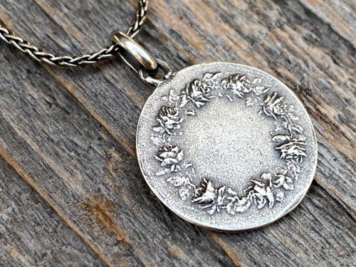 Sterling Silver St Anne Medal Pendant Necklace, French Artist Tricard, Antique Replica, Grandmother of Jesus, Patron Saint of Grandmothers