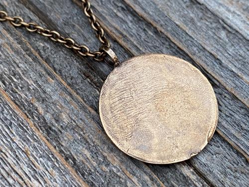 Bronze Crowned Jesus Medal and Necklace, French Antique Replica, Artists Augis and Mazzoni, Rare Jesus Pendant, Jesus Christ Crowned King