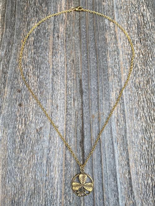 Antique Gold St. Patrick Shamrock Pendant Medal Necklace, Antique Replica, Saint Patrick Shamrock, St Patrick Doctrine of Trinity, Ireland