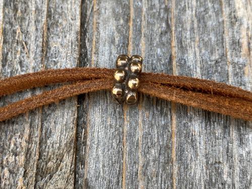 Bronze Holy Spirit Flying Dove Pendant on Suede Lace Leather, Antique Replica, Adjustable Bronze Slider Bead, Adjustable Length Necklace