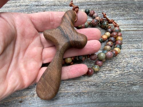 Large Comfort Cross Rosary, Bronze & Gemstone Bead Rosary with Red Cherry Creek Jasper Stones, Artisan Rosary Decor, Family Heirloom Rosary