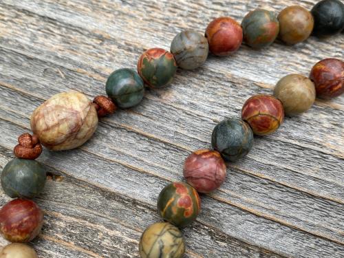 Large Rosary, Walnut Comfort Cross, Palm Cross, Red Cherry Creek Jasper Gemstones, Oversized Rosary, Wall Rosary, Couples Rosary, Heirloom