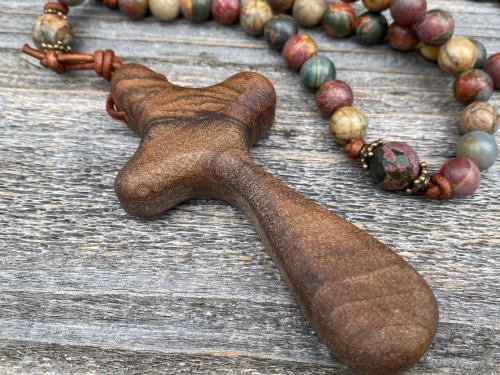 Large Comfort Cross Rosary, Bronze & Gemstone Bead Rosary with Red Cherry Creek Jasper Stones, Artisan Rosary Decor, Family Heirloom Rosary