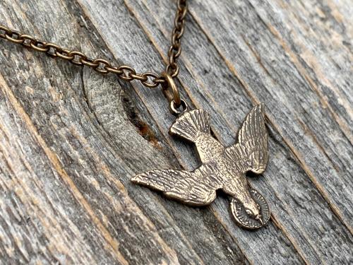 Bronze Holy Spirit Dove Pendant Necklace, French Antique Replica, Descending Dove Pendant, Descending Holy Spirit, Holy Spirit Necklace