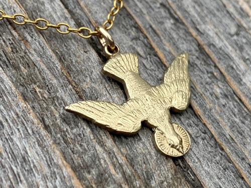 Gold Holy Spirit Dove Pendant Necklace, French Antique Replica, Descending Dove Pendant, Descending Holy Spirit Dove, Holy Spirit Necklace