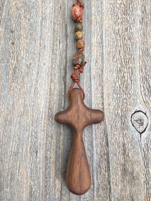 Large Rosary, Walnut Comfort Cross, Palm Cross, Red Cherry Creek Jasper Gemstones, Oversized Rosary, Wall Rosary, Couples Rosary, Heirloom