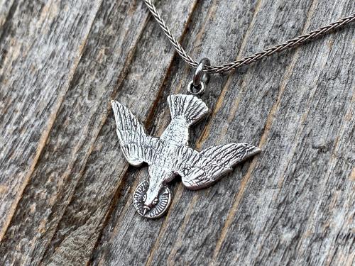 Sterling Silver Holy Spirit Dove Necklace, Descending Dove Pendant, Antique Replica, Descending Holy Spirit Pendant, Confirmation Necklace