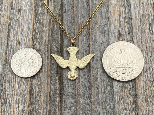 Gold Holy Spirit Dove Pendant Necklace, French Antique Replica, Descending Dove Pendant, Descending Holy Spirit Dove, Holy Spirit Necklace