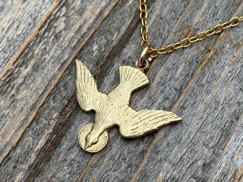 Gold Holy Spirit Dove Pendant Necklace, French Antique Replica, Descending Dove Pendant, Descending Holy Spirit Dove, Holy Spirit Necklace