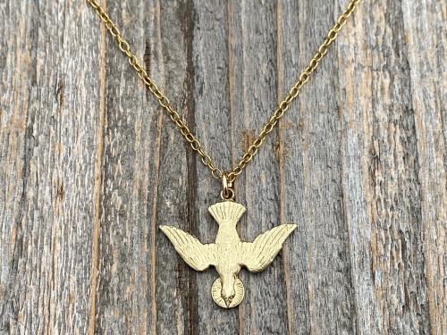 Gold Holy Spirit Dove Pendant Necklace, French Antique Replica, Descending Dove Pendant, Descending Holy Spirit Dove, Holy Spirit Necklace