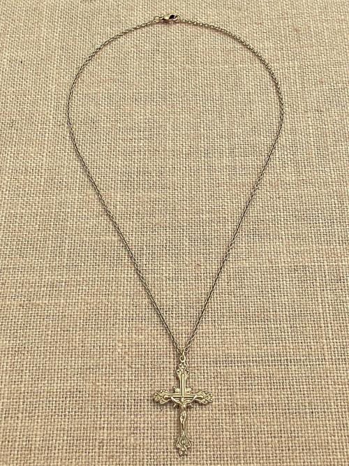 Gold Crucifix Pendant, Antique Replica, Gold Crucifix Necklace, Elegant Vintage Crucifix, Cable Chain Necklace, Dressy Gold Crucifix Pendant