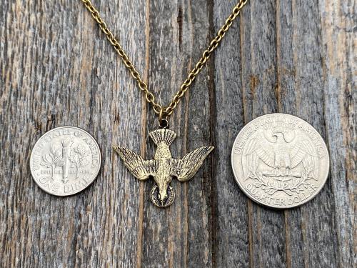 Antique Gold Holy Spirit Dove Pendant Necklace, French Antique Replica, Descending Dove Pendant, Descending Holy Spirit Dove Necklace, Bird