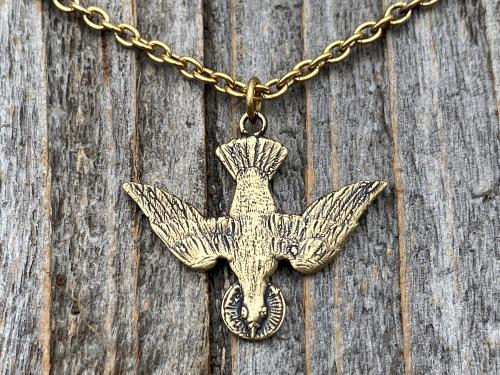 Antique Gold Holy Spirit Dove Pendant Necklace, French Antique Replica, Descending Dove Pendant, Descending Holy Spirit Dove Necklace, Bird