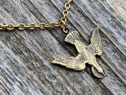 Antique Gold Holy Spirit Dove Pendant Necklace, French Antique Replica, Descending Dove Pendant, Descending Holy Spirit Dove Necklace, Bird