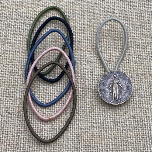 Bronze Miraculous Medal, Antique Replica, Pony Tail Button, Pony Tail Holder, Band, Elastics, Hair Accessory, Our Lady of the Miracle, Mary