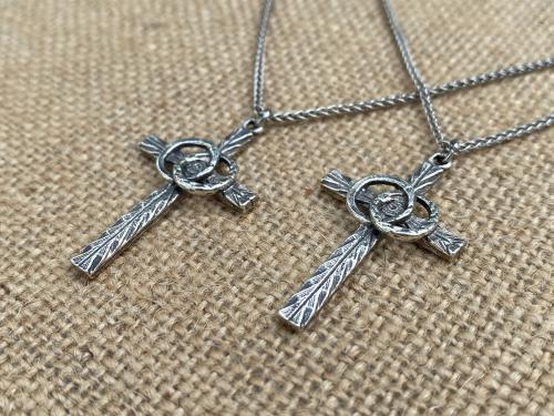 Sterling Silver Marriage Cross Wedding Rings Antique Replica Necklace Marriage Wedding Gift Christian Bride Groom Husband Wife Unisex Chain