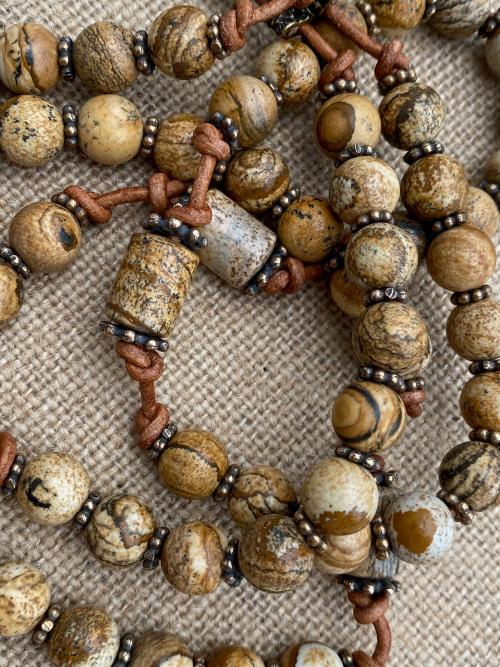 Large Rosary, Australian Lacewood Comfort Cross, Palm Cross, Bronze Beads, Picture Jasper Gemstones, Oversized Rosary, Wall Rosary, Heirloom