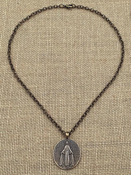 Bronze French Miraculous Medal Pendant, Adjustable Length Necklace, Antique Replica, Blessed Virgin Mary Medal,  Medallion from France, MM1