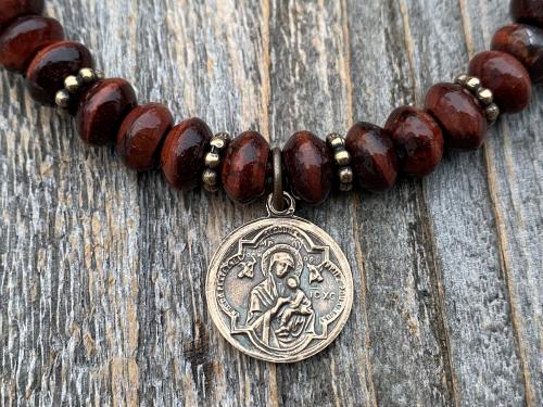 Bronze St Gerard Majella Medal Bracelet, French artist Penin, Antique Replica, Patron Saint of Expectant Mothers, Patron Saint of Fertility