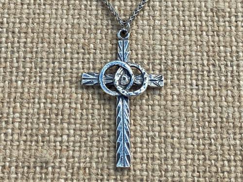 Sterling Silver Marriage Cross Wedding Rings Antique Replica Necklace Marriage Wedding Gift Christian Bride Groom Husband Wife Unisex Chain
