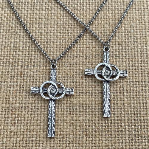 Sterling Silver Marriage Cross Wedding Rings Antique Replica Necklace Marriage Wedding Gift Christian Bride Groom Husband Wife Unisex Chain