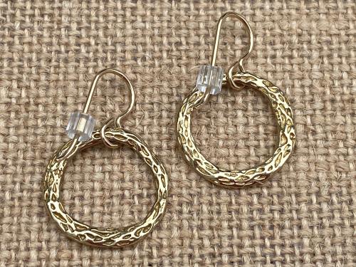 Gold Celtic Rosary Ring Earrings, Antique Replicas, Gold Hoop Earrings, Religious Gold Earrings, Unusual Irish Catholic Earrings, Dangling