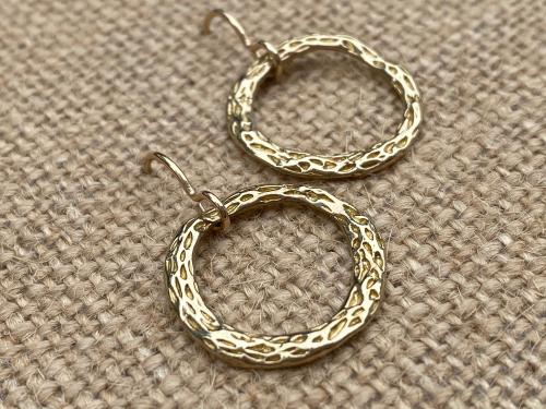 Gold Celtic Rosary Ring Earrings, Antique Replicas, Gold Hoop Earrings, Religious Gold Earrings, Unusual Irish Catholic Earrings, Dangling