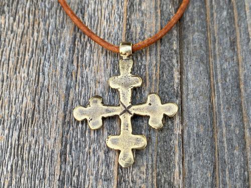 Antique Gold Coptic Trinity Cross Pendant, Gold Chain or Leather Cord Necklace, Antique Replica from 19th C, Large Christian Cross Pendant