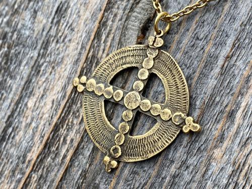 Antique Gold Ancient Christian Cross Pendant Necklace, Antique Replica, Large Gold Cross Pendant, Antique Artisan Handmade Cross, Big Cross