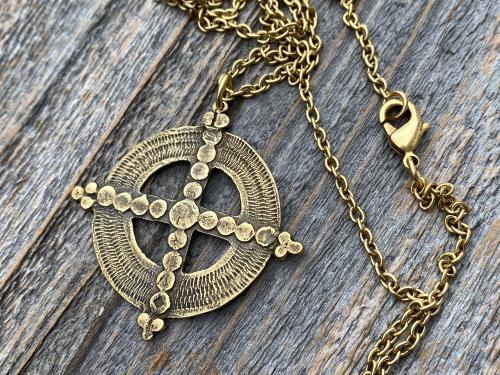 Antique Gold Ancient Christian Cross Pendant Necklace, Antique Replica, Large Gold Cross Pendant, Antique Artisan Handmade Cross, Big Cross