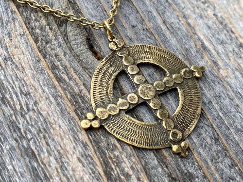 Antique Gold Ancient Christian Cross Pendant Necklace, Antique Replica, Large Gold Cross Pendant, Antique Artisan Handmade Cross, Big Cross