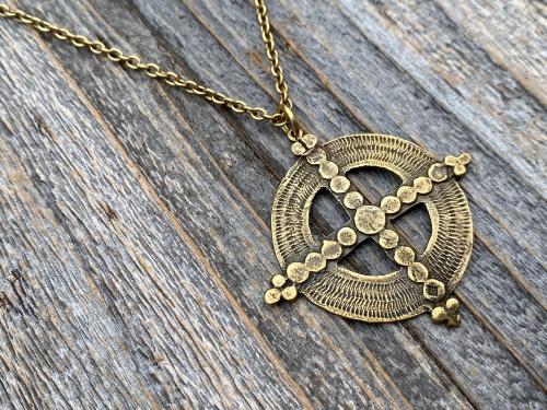 Antique Gold Ancient Christian Cross Pendant Necklace, Antique Replica, Large Gold Cross Pendant, Antique Artisan Handmade Cross, Big Cross