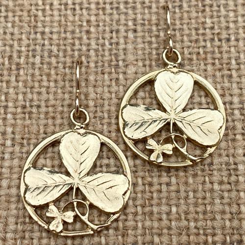 Gold Shamrock Earrings, St Patrick Doctrine of Trinity Earrings, Shamrocks on French Hooks, Antique Replicas, Irish Catholic Earrings