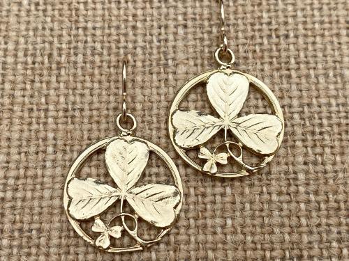 Gold Shamrock Earrings, St Patrick Doctrine of Trinity Earrings, Shamrocks on French Hooks, Antique Replicas, Irish Catholic Earrings