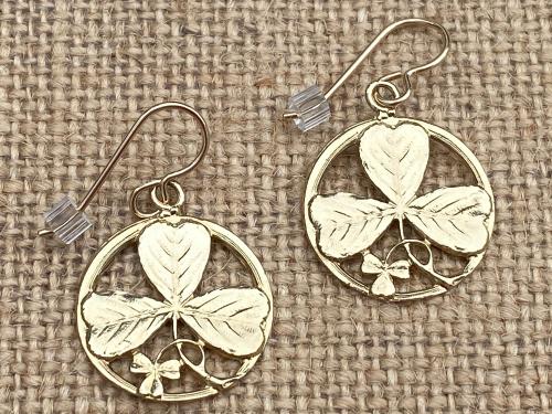 Gold Shamrock Earrings, St Patrick Doctrine of Trinity Earrings, Shamrocks on French Hooks, Antique Replicas, Irish Catholic Earrings