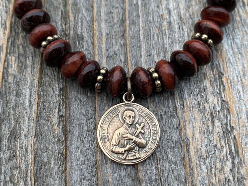 Bronze St Gerard Majella Medal Bracelet, French artist Penin, Antique Replica, Patron Saint of Expectant Mothers, Patron Saint of Fertility