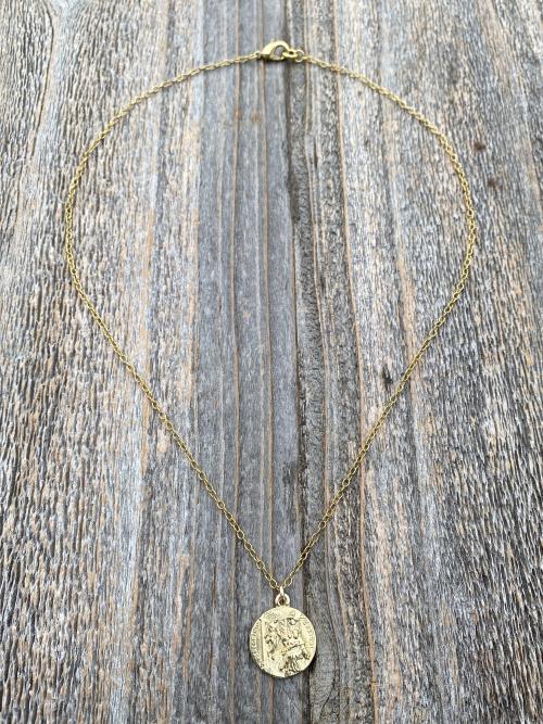 Gold St. Peregrine Laziosi Medal Pendant Necklace, Antique Replica, Patron Saint of Cancer Patients, Saint Peregrinus, Saint Pellegrino