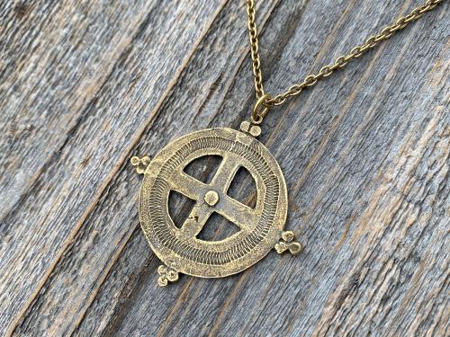 Antique Gold Ancient Christian Cross Pendant Necklace, Antique Replica, Large Gold Cross Pendant, Antique Artisan Handmade Cross, Big Cross