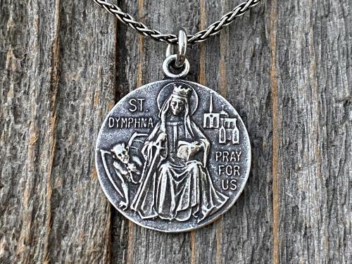 Sterling Silver St. Dymphna Medal, Saint Dymphna Pendant, St Dymphna Necklace, Antique Replica, Saint of Anxiety, Saint of Mental Illness