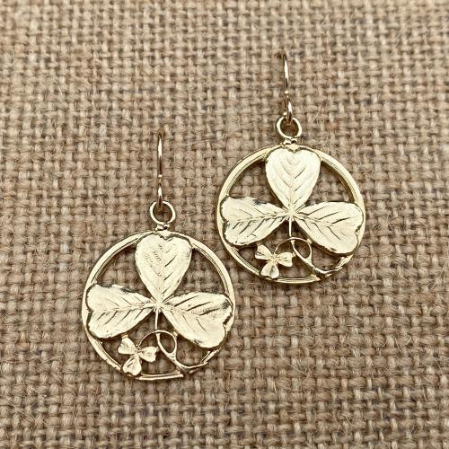 Gold Shamrock Earrings, St Patrick Doctrine of Trinity Earrings, Shamrocks on French Hooks, Antique Replicas, Irish Catholic Earrings