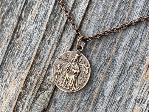 Bronze St. Dymphna Medal, Saint Dymphna Pendant, St Dymphna Necklace, Antique Replica, Patron Saint of Anxiety, Saint of Mental Illness